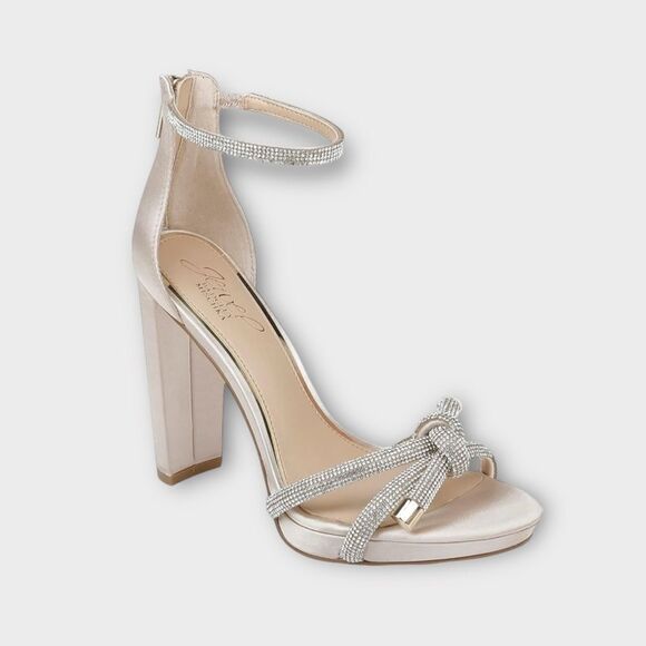 Jewel Badgley Mischka Champagne Lexie Knotted Platform Block Heel Size 9.5 - Picture 1 of 10